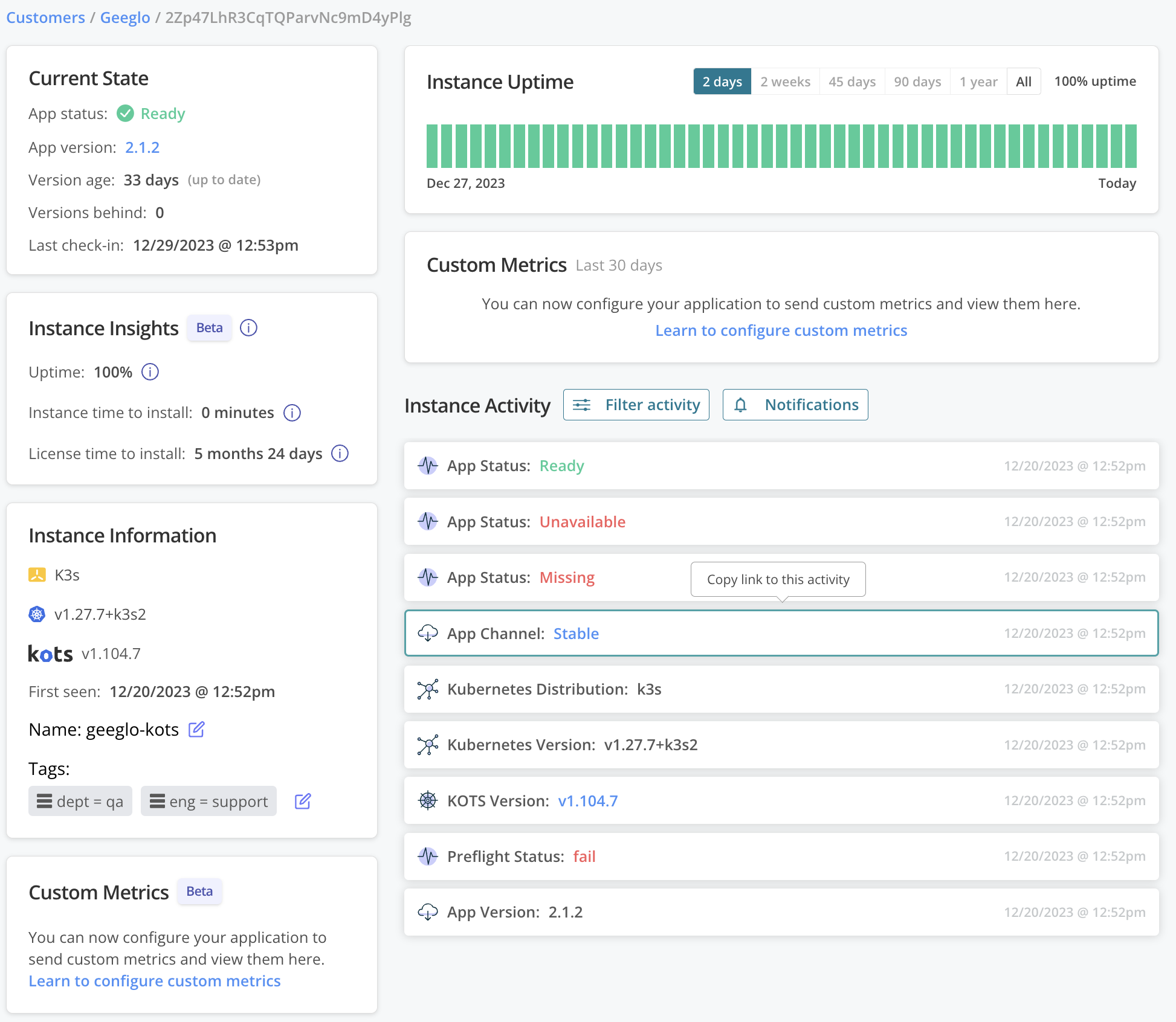 Instance details full page